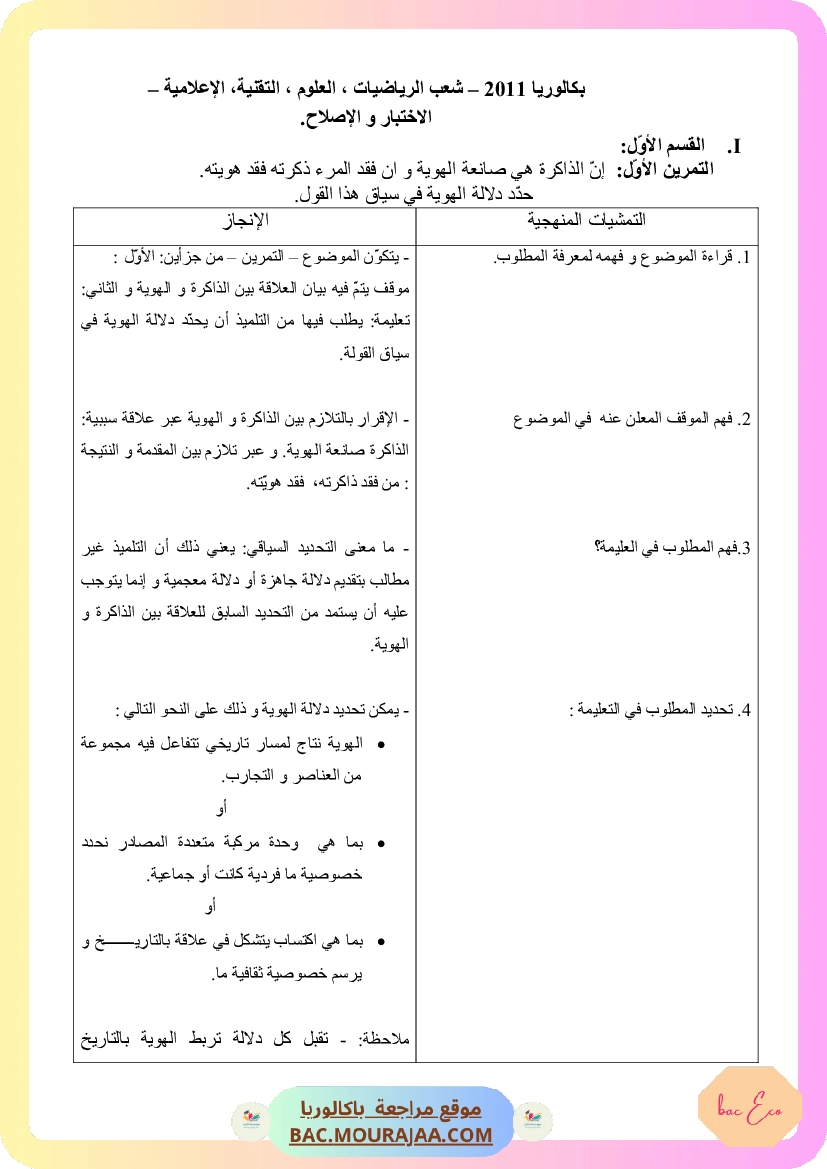 Corrigé principale philo Bac 2011 – Section eco